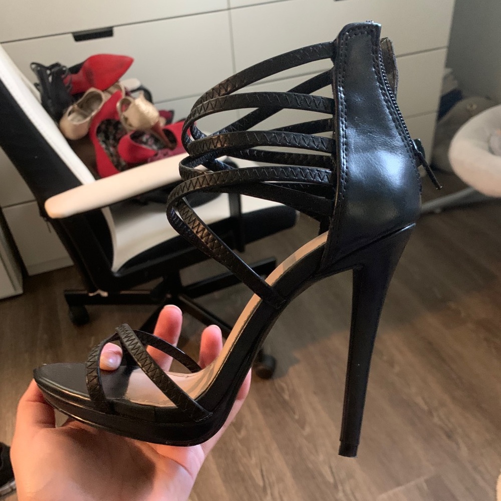 Black straps heels
